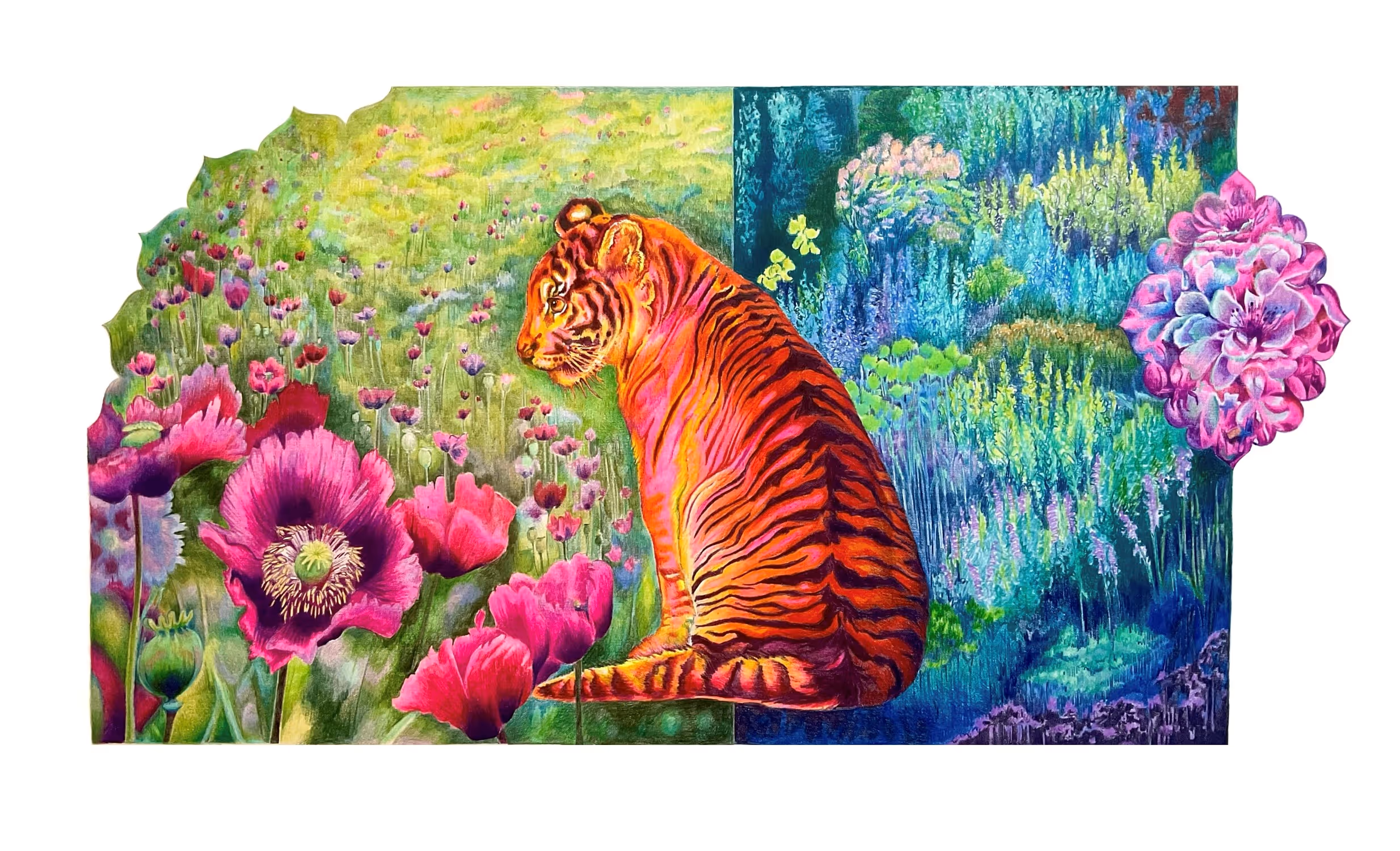 Fields and Gardens Colour Pencil 590mm x 900mm framed