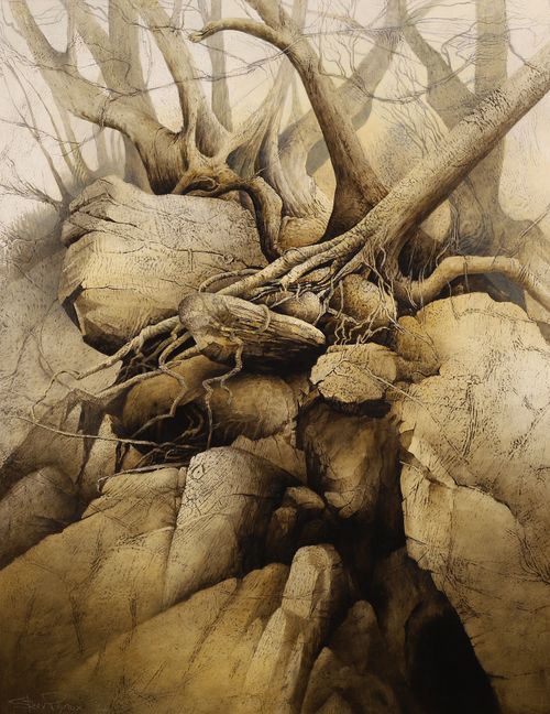 'Underground" Oil on paper (framed) 700 x 810mm