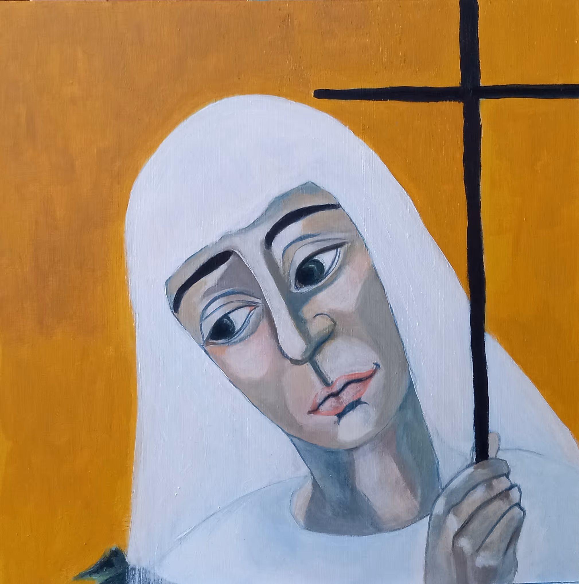 'Guide" oil on board, framed, 310 x 310mm