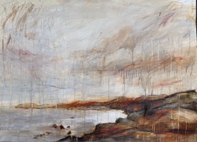 'Karitane II' mixed media on fine art paper, 740 x 1004 mm framed 