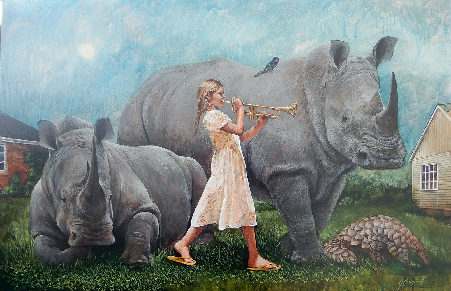 'Horns' acrylic on aluminium, 900 x 600 mm plus frame 