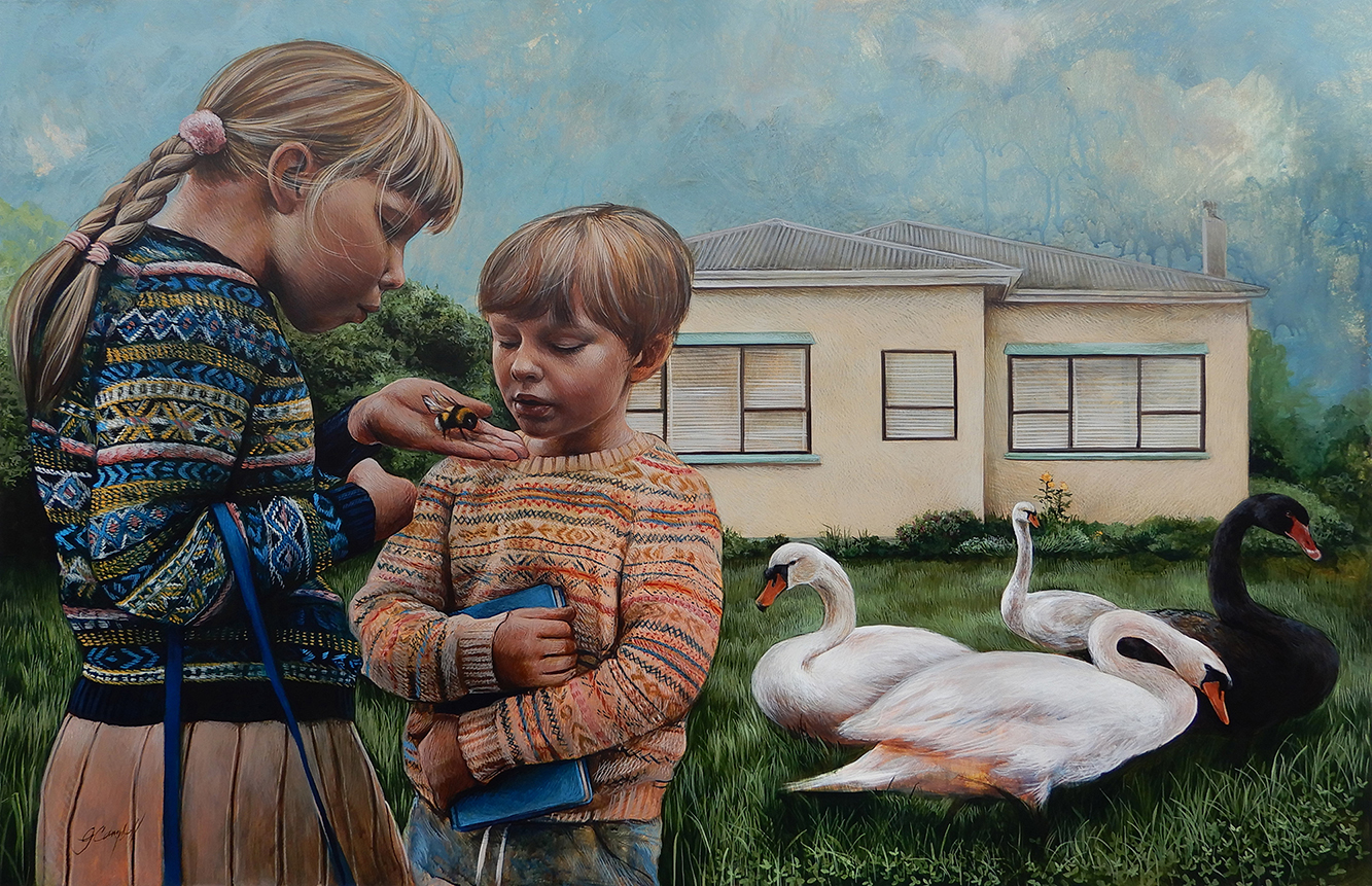 'Small Gathering' 900 x 600 mm plus frame (acrylic on aluminium 