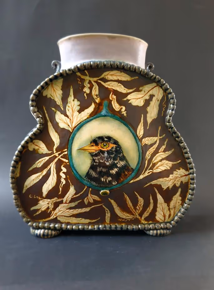 "Minah on a Fancy Vase" (220mm × 200mm × 50mm) ceramic