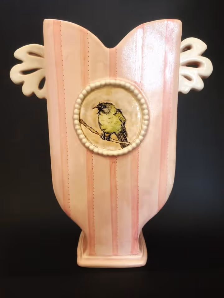 'Korimako on a Fancy Vase" 310 x 260 x 75 mm (ceramic)