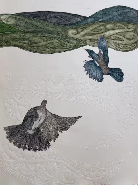 "Otepoti II' etching on hand-embossed fine art paper, 560 x 760 mm plus frame (edition of five)