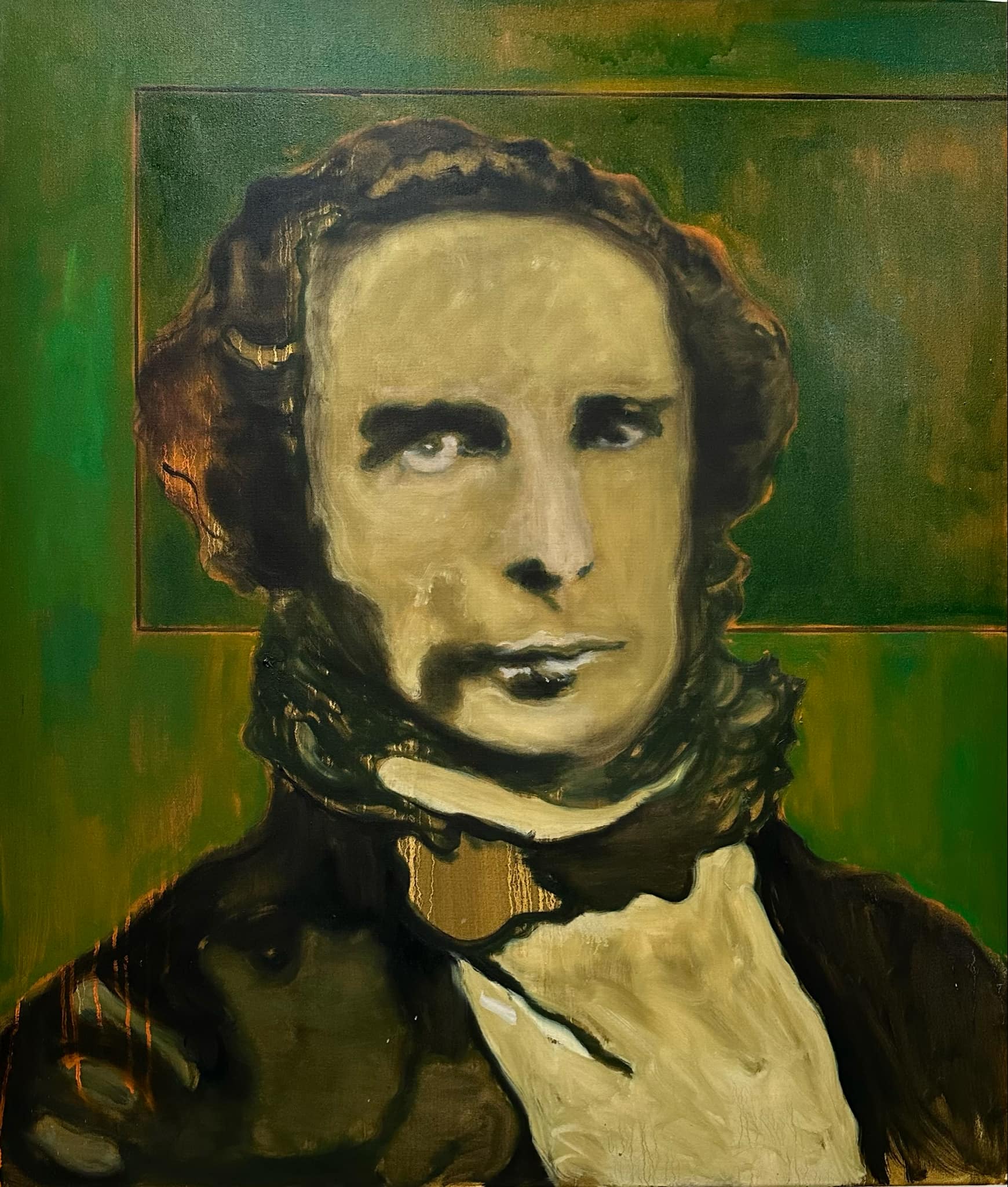 Pete Wheeler "‘ Old Charlie‘  -  Oil and oil stick On canvas (100cm x 85cm -  A portrait of Charles Henry Kettle who first surveyed Dunedin and planned the Green Belt.