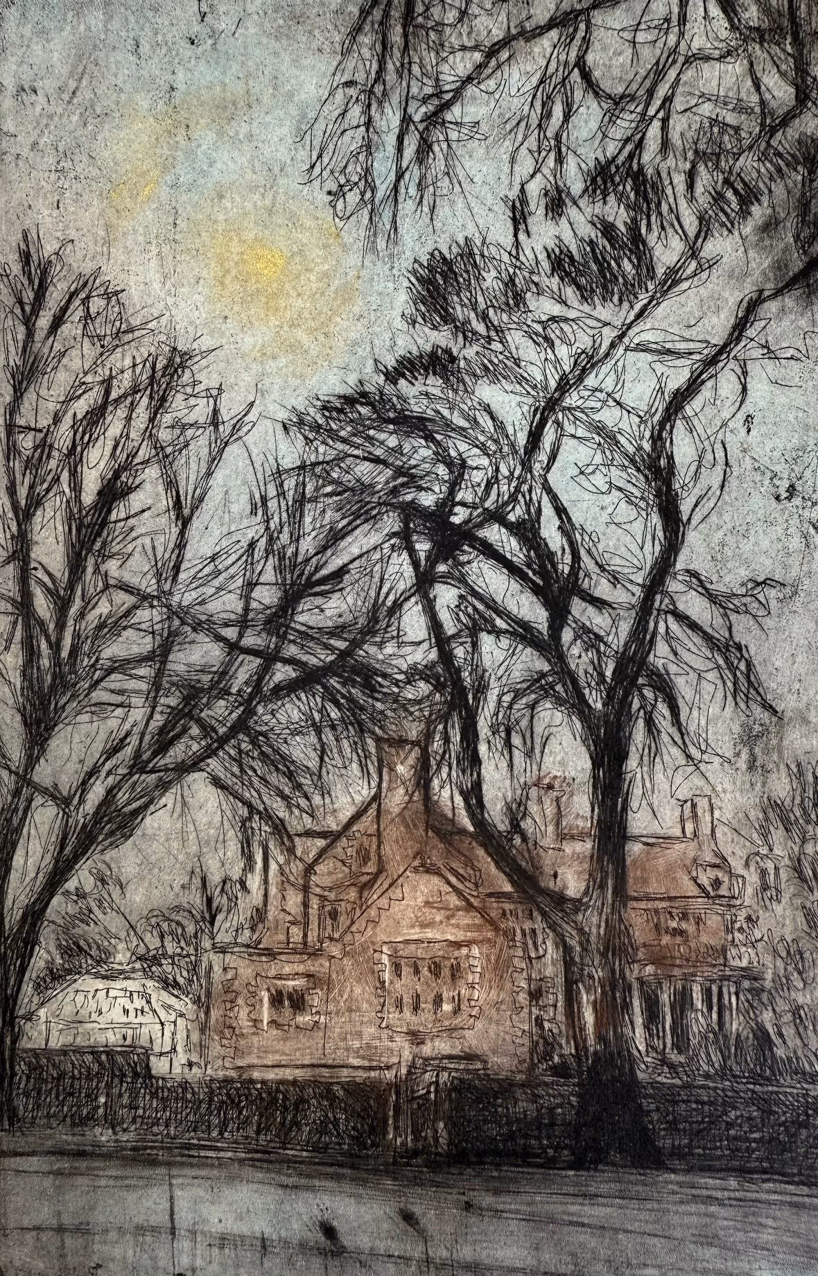 Inge Doesburg "Olveston" etching on paper, 190 x 230 mm unframed.