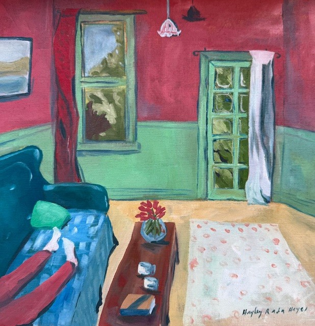 "In the Tulip Room ' 295 mm x305mm unframed. oil on book cover.