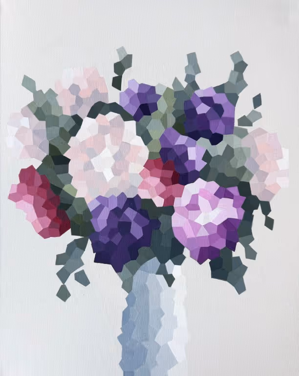 'Electric Bouquet' acrylic on canvas, 400 x 510mm plus tray frame