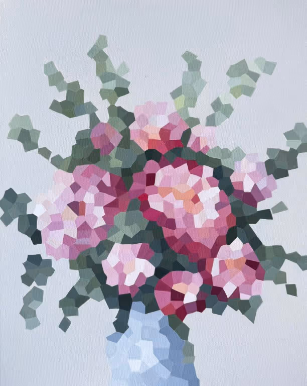 'Crimson Velvet Garden' acrylic on canvas, 400 x 510mm 