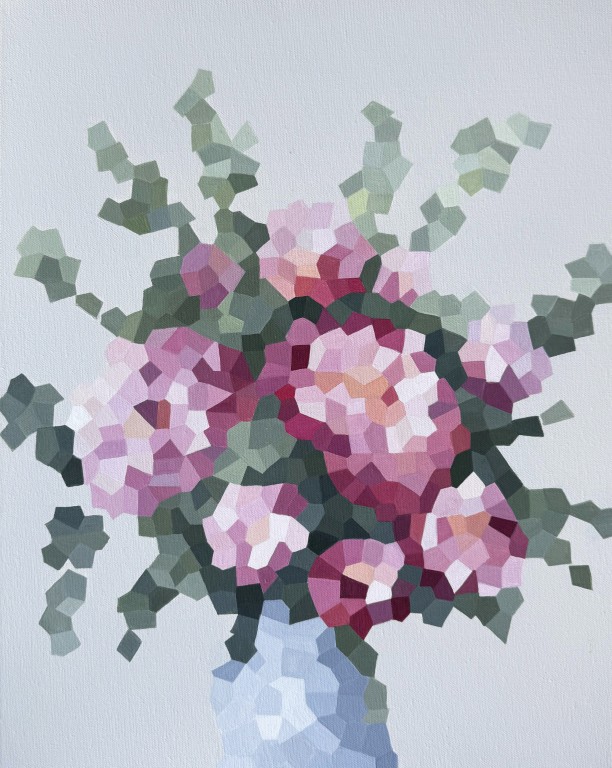 'Crimson Velvet Garden' acrylic on canvas, 400 x 510mm 