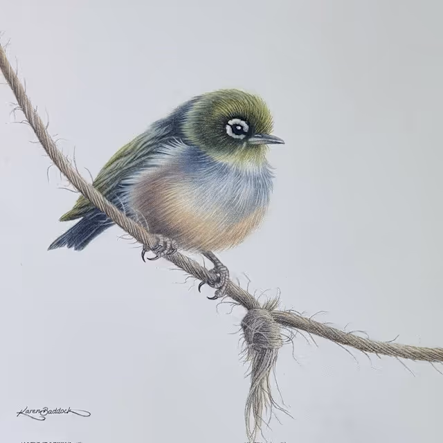 “SilvereyeVII” oil on panel (white ornate frame) approx. 330 x 330 mm framed