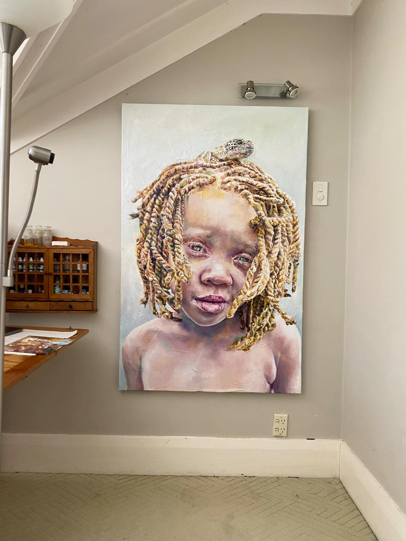 ‘Miracle’ is the name of the sitter – she lives in South Africa, and was captured by Tyler’s cousin – photographer Dave Kennedy. Oil on canvas 900 x 1400mm