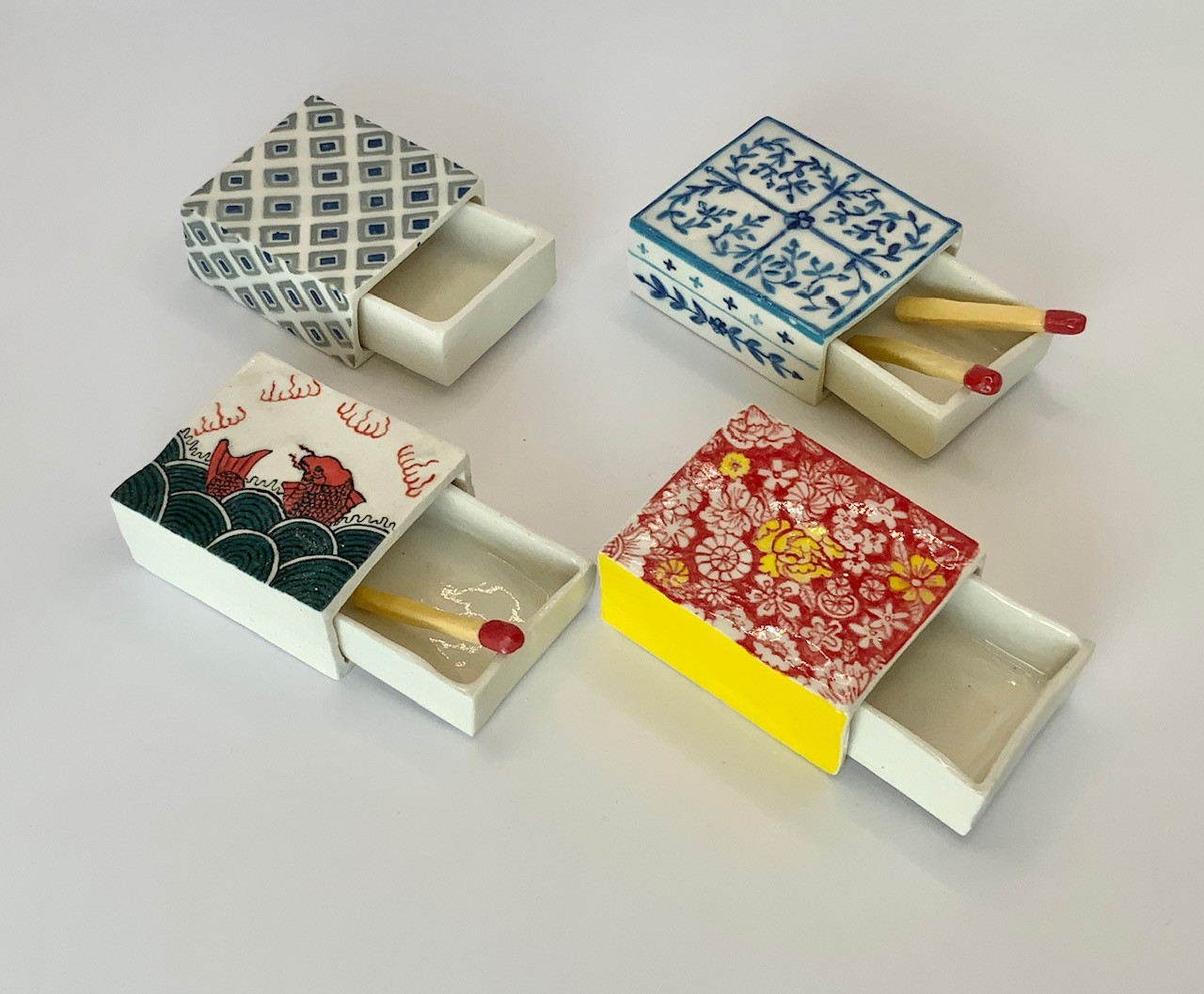 Matchboxes X 4  5.7 x 5 x 2.5cm (ceramic)  