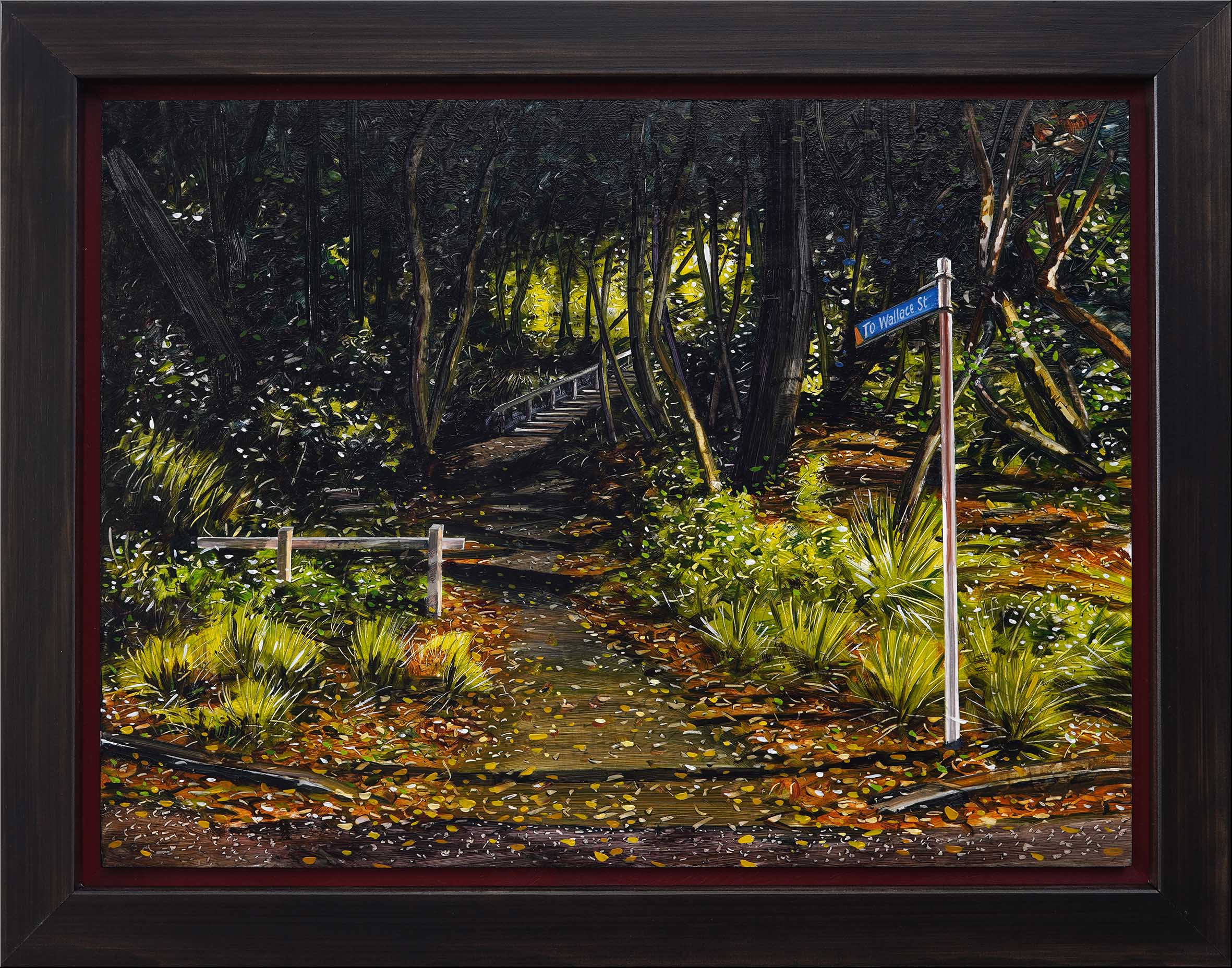 'To Wallace Street' oil on panel, 63 x 50 cm framed 