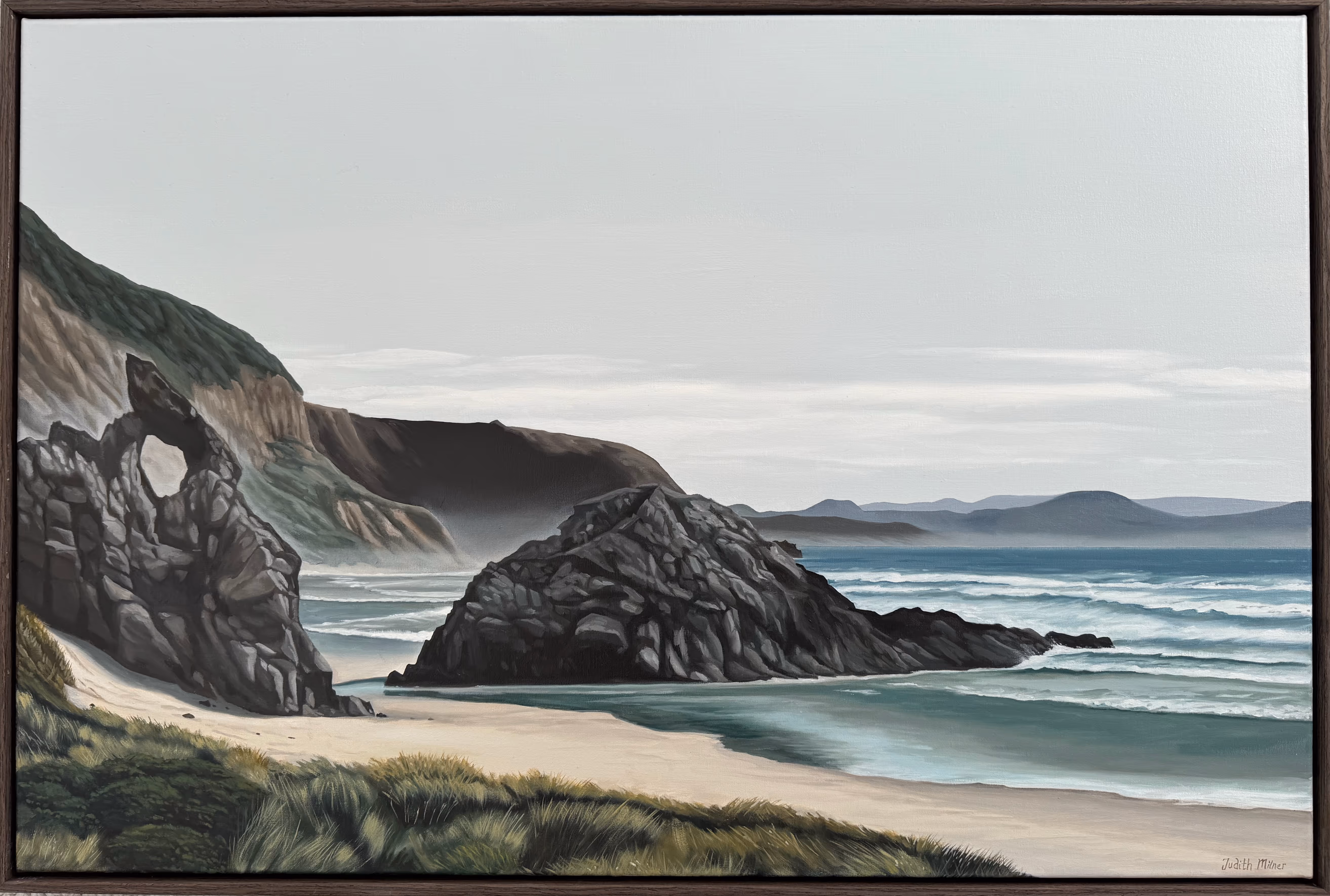 The Keyhole, Aramoana 780 x 530mm framed in a dark timber tray frame Oil on canvas