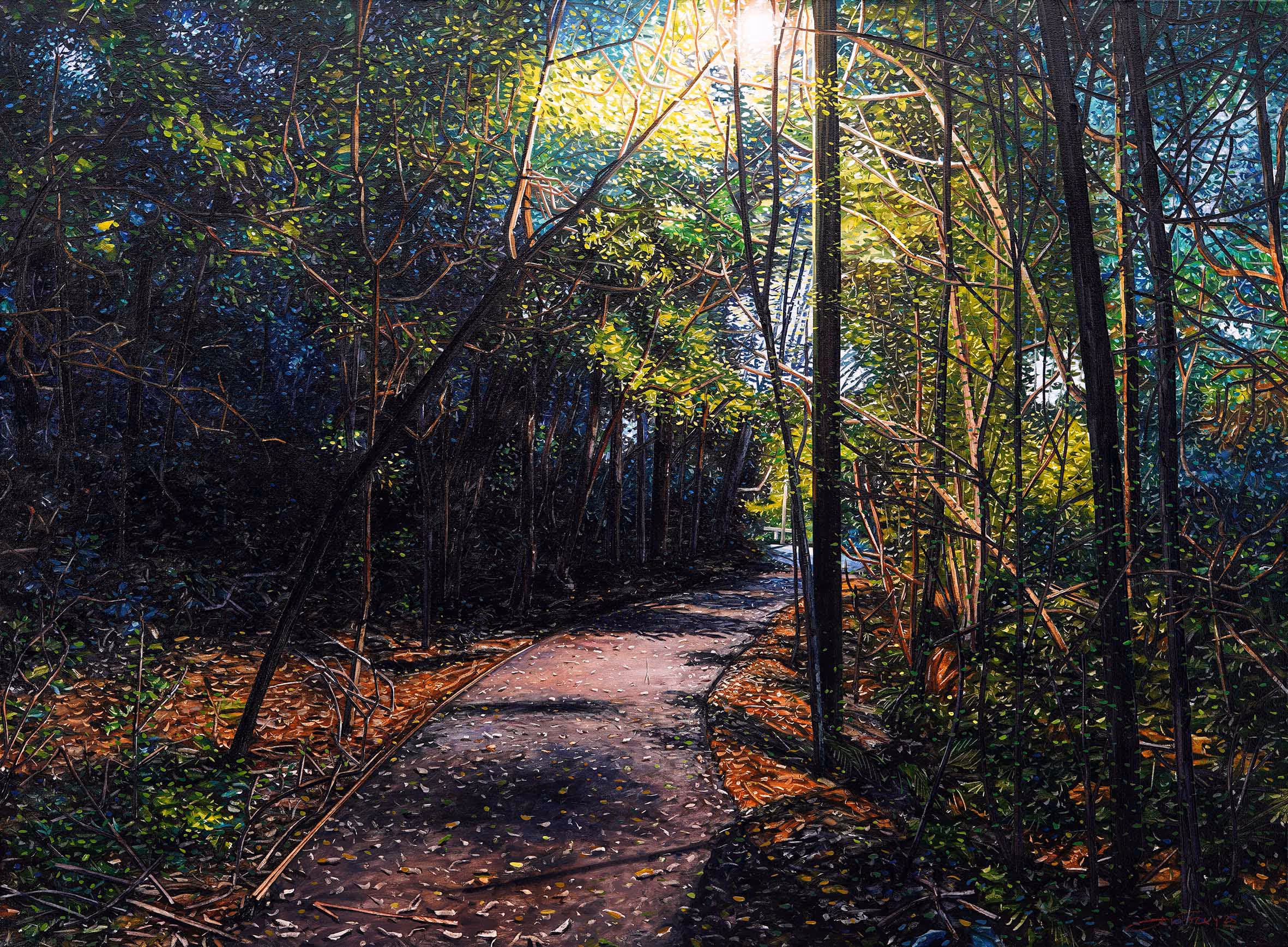 'Top of the Path down to Queens Dr from Wallace St' (oil on canvas, framed 136 x 100 cm) 