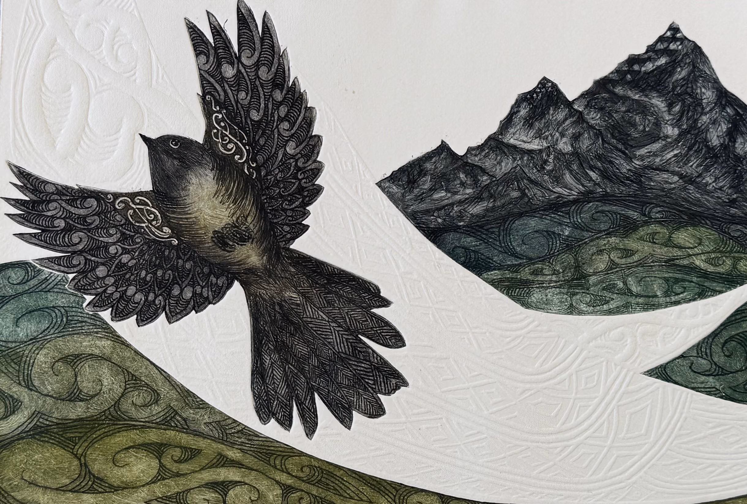 'Ka hoki mai te Karere" etching on hand-embossed fine art paper, 330 x 245 mm unframed (ed of 10 only) 