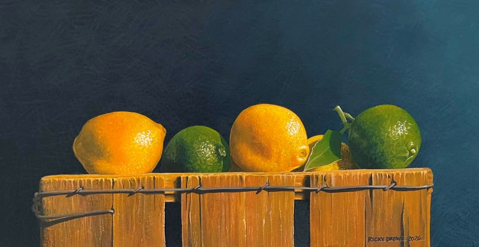 'Lemons & Limes II" acrylic on canvas, 260 x 510 mm