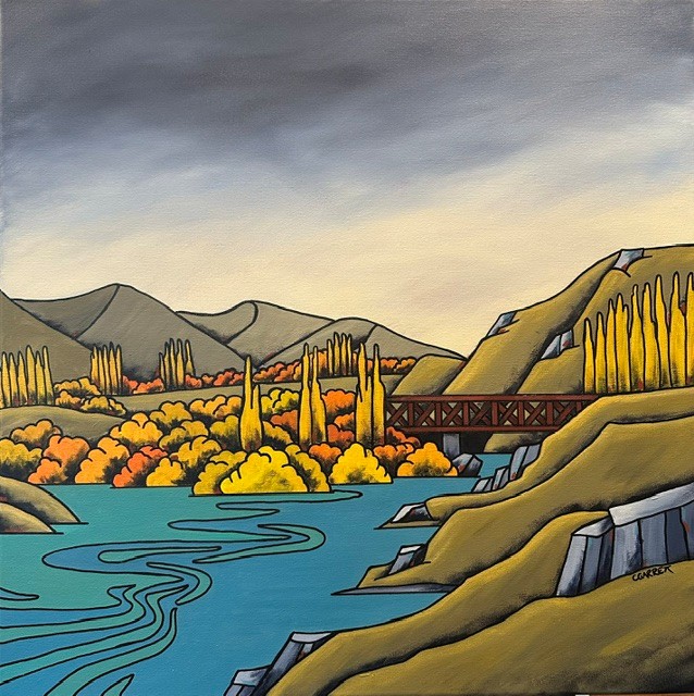 'Confluence, Old Cromwell Bridge (Olde Gold Suite), acrylic on canvas 760 x 760 mm