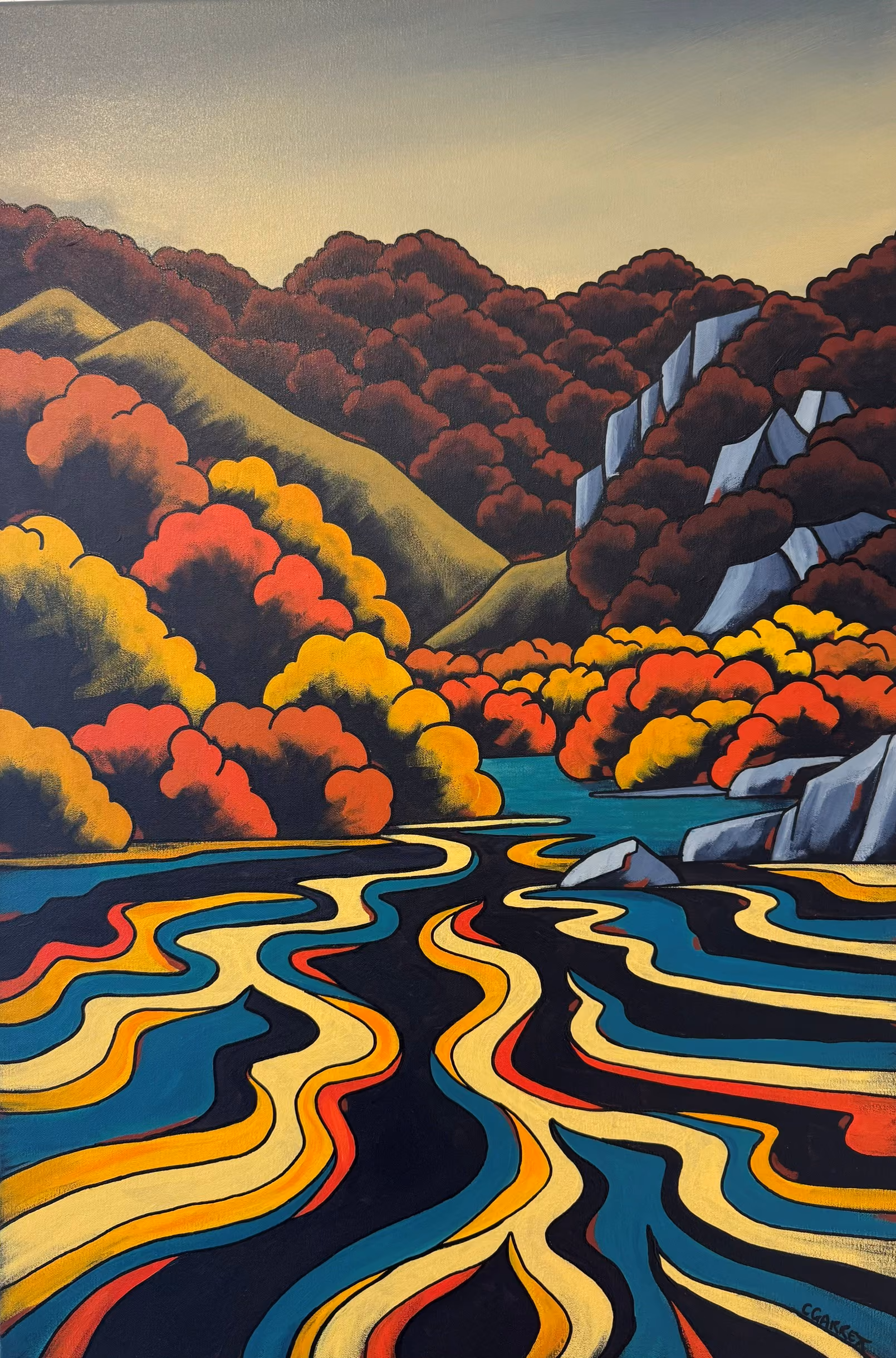 "Beaumont Reflections II - Clutha River" acrylic on canvas, 610 x 910 mm 