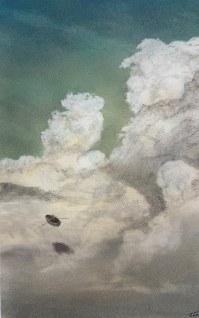 'Cloudscape - afloat' oil & charcoal on fine art paper, 190 x 280 mm uf
