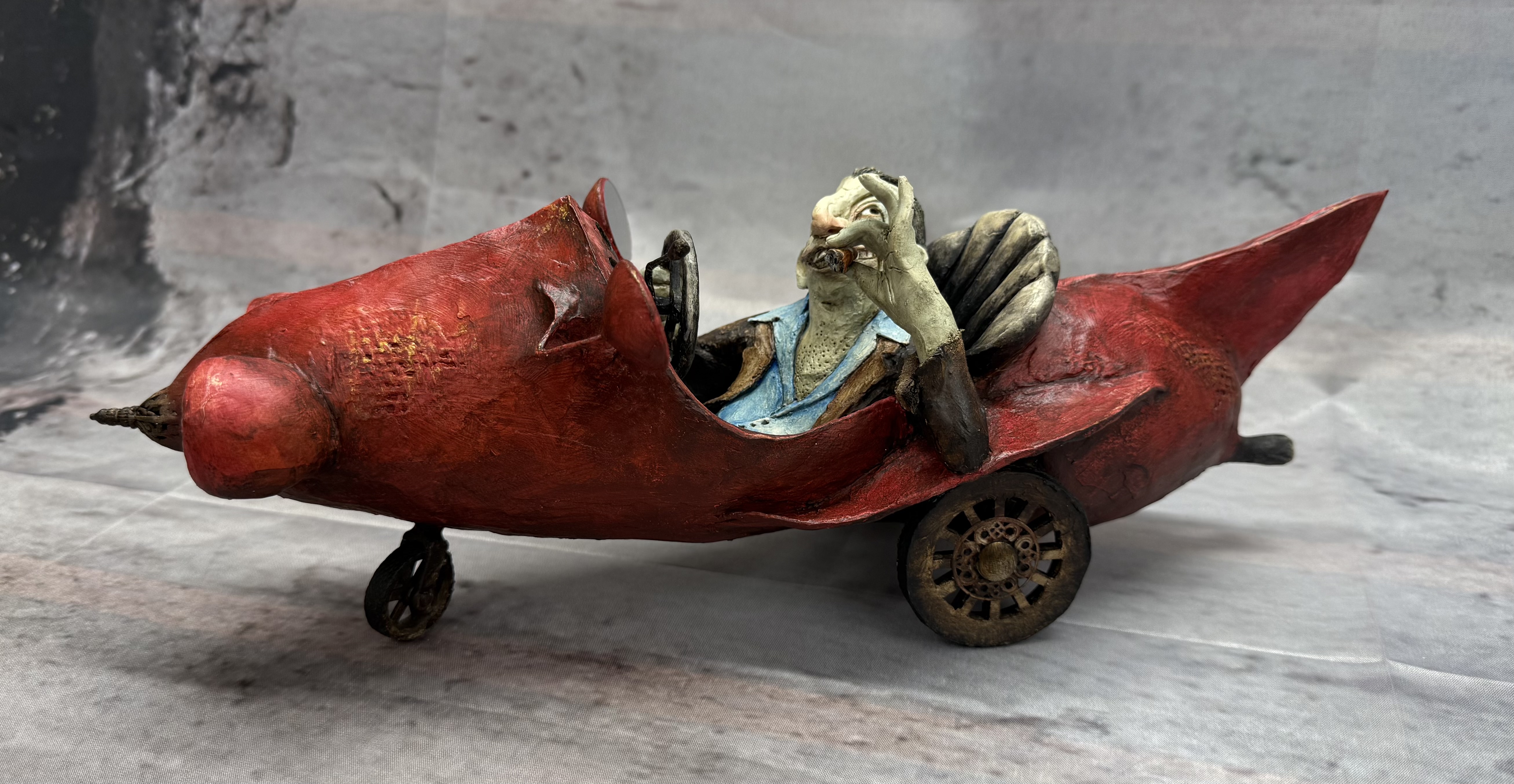"Used Car Salesman" - mixed media, hand-build sculpture - approx 120 mm in height