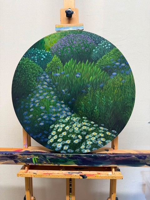"Finding Mnemosyne" acrylic on board, 600 mm d (35 mm depth) 