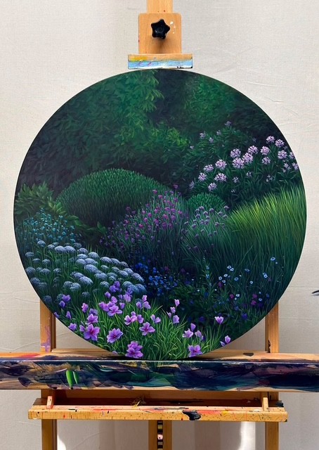 "Embracing Lethe" acrylic on board (600 mm d)