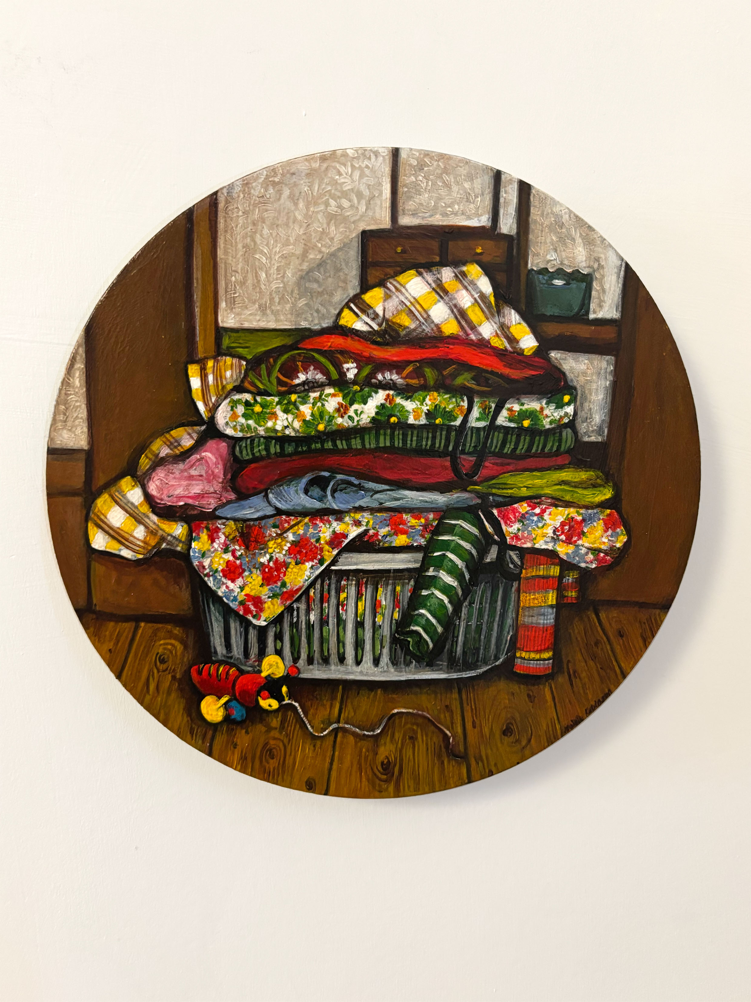 'The Washing" acrylic on panel, 200 mm d