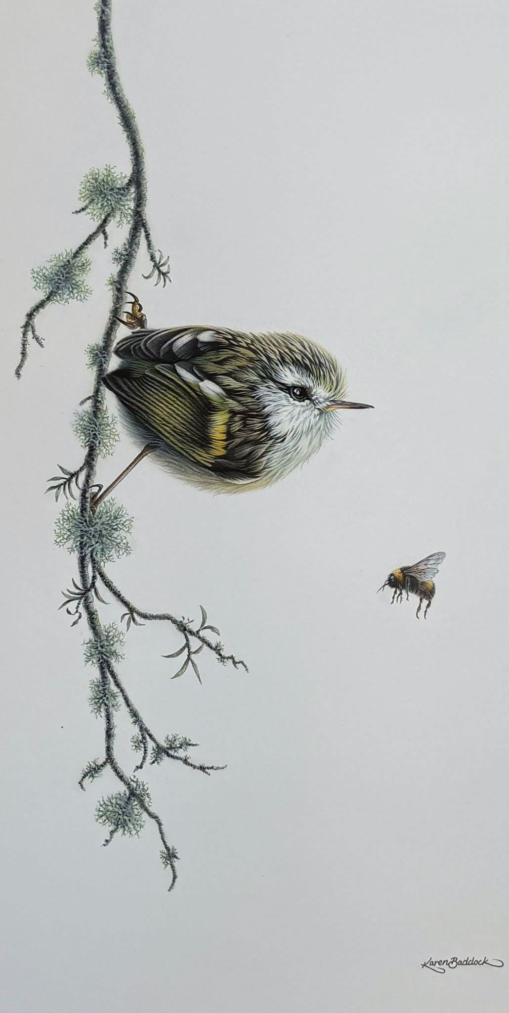 'Rifleman & Bumblebee' oil on panel, 320 x 590 mm (plus frame) 