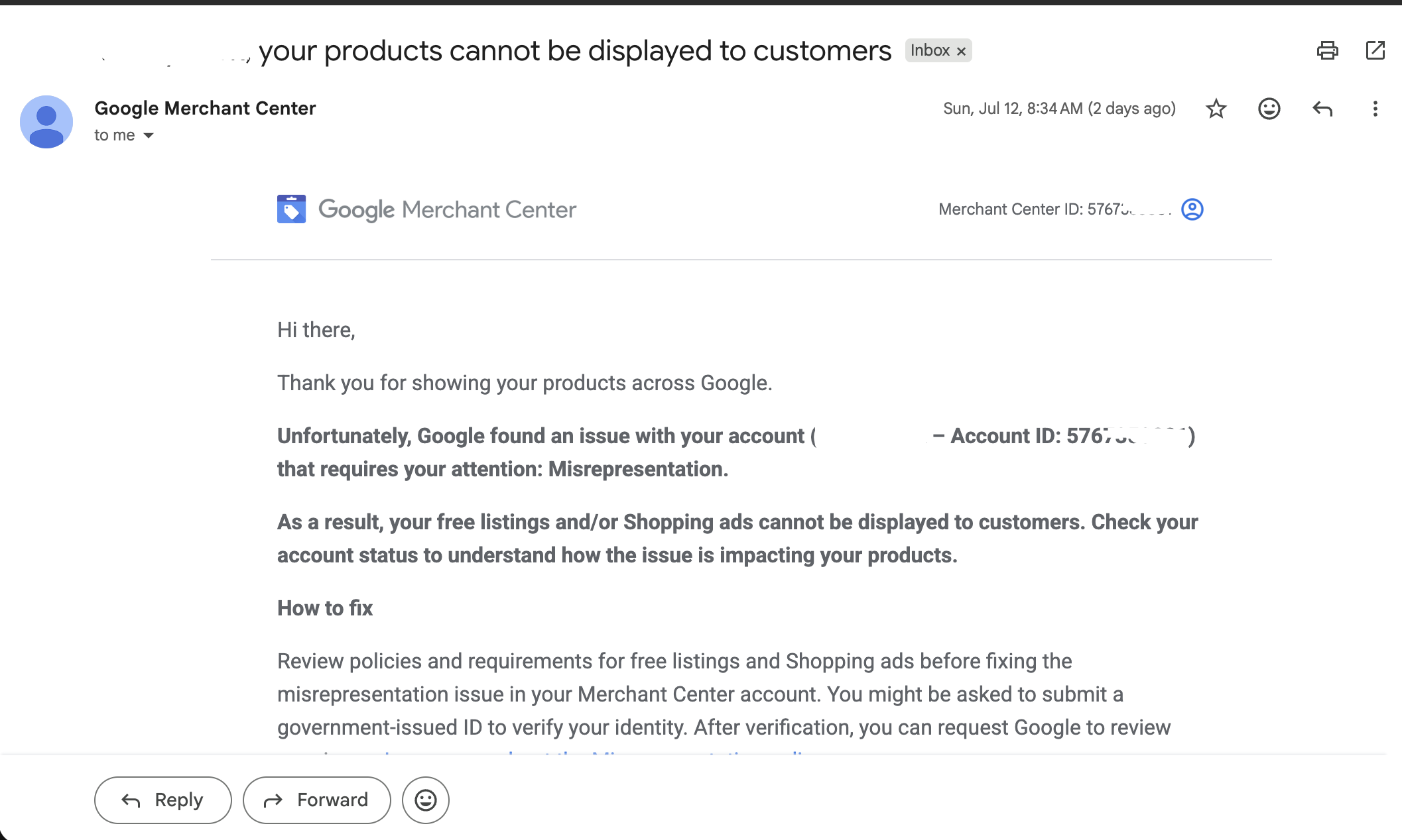 From google merchant account suspension...