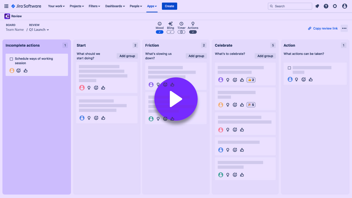 UI of Review behind a play icon
