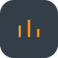 Icon showing four vertical orange bars of varying heights centered on a dark rounded square background.