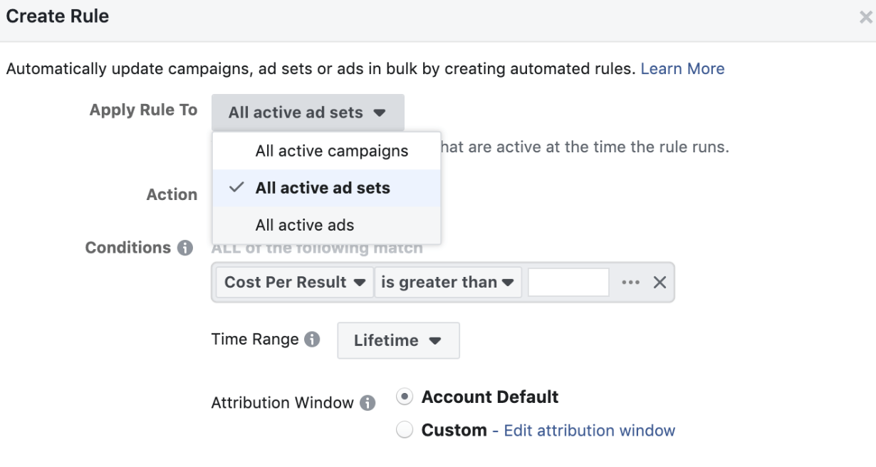 Click the green “Create Rule” button in the top right corner to apply your rule to all active or paused campaigns