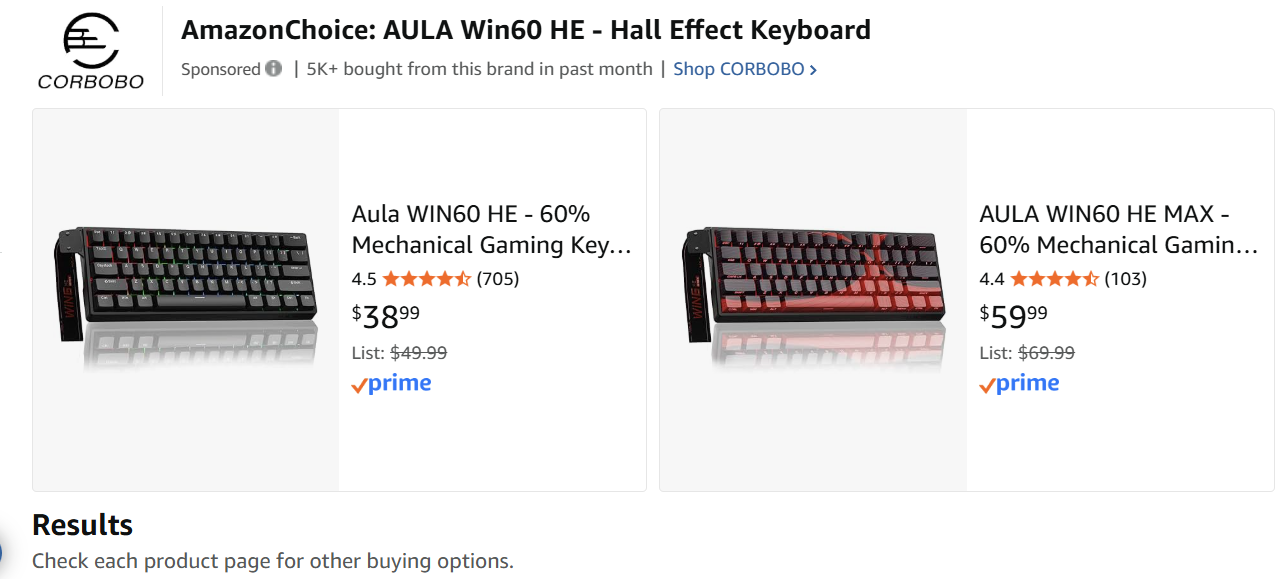 Screenshot of a sponsored add on amazon when searching for keyboards