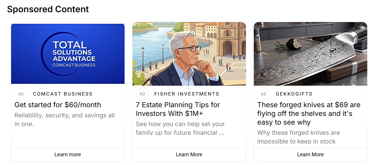 Screenshot of sponsored content articles on a Weather.com article