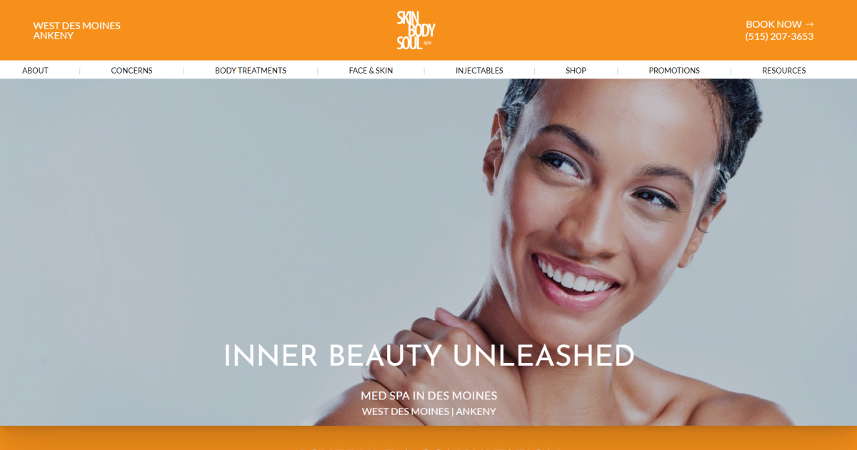 Clean, professional medical spa treatment room with neutral tones at Skin Body Soul in Des Moines