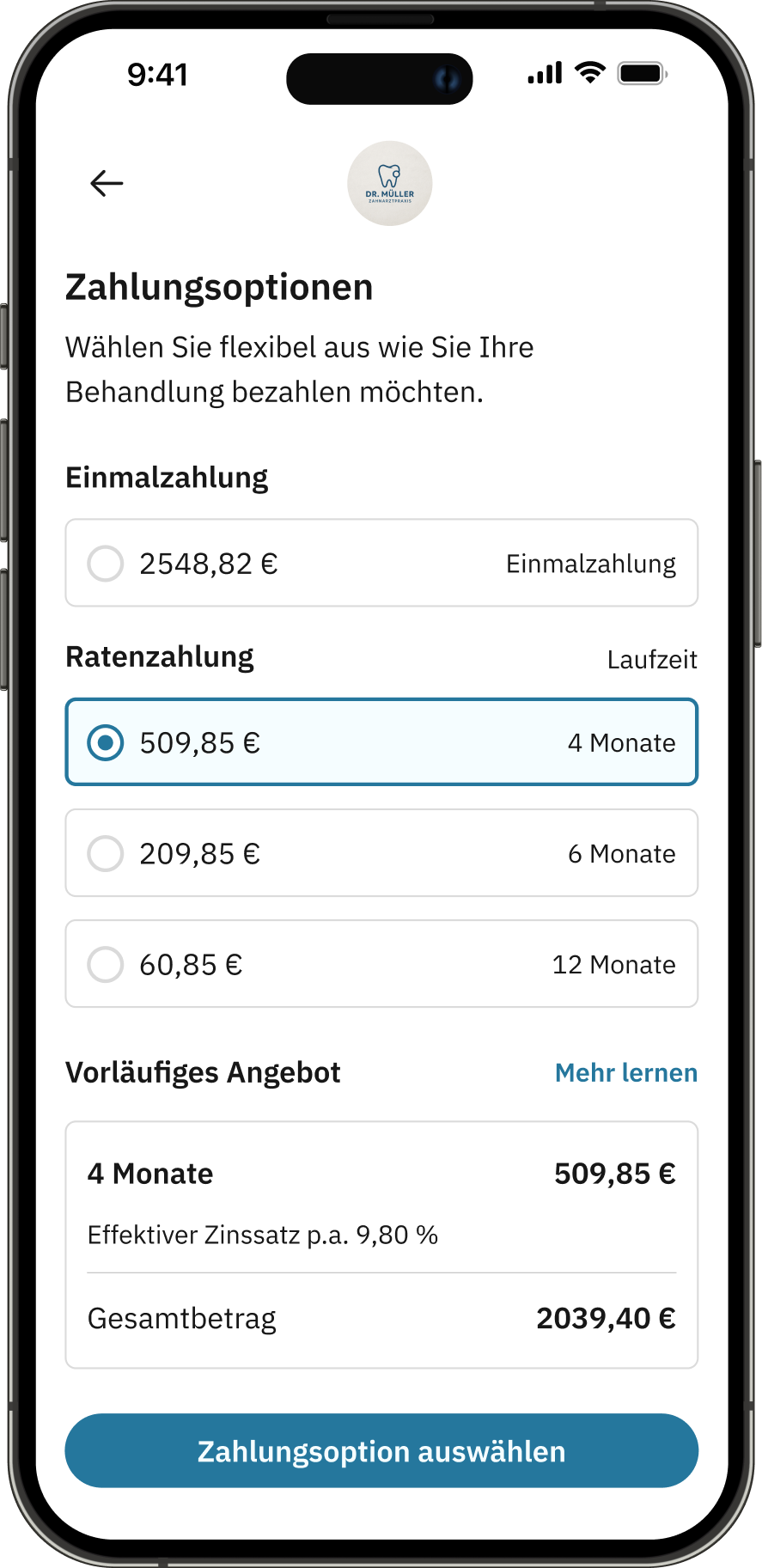 Digitaler HKP mit Ratenzahlungen