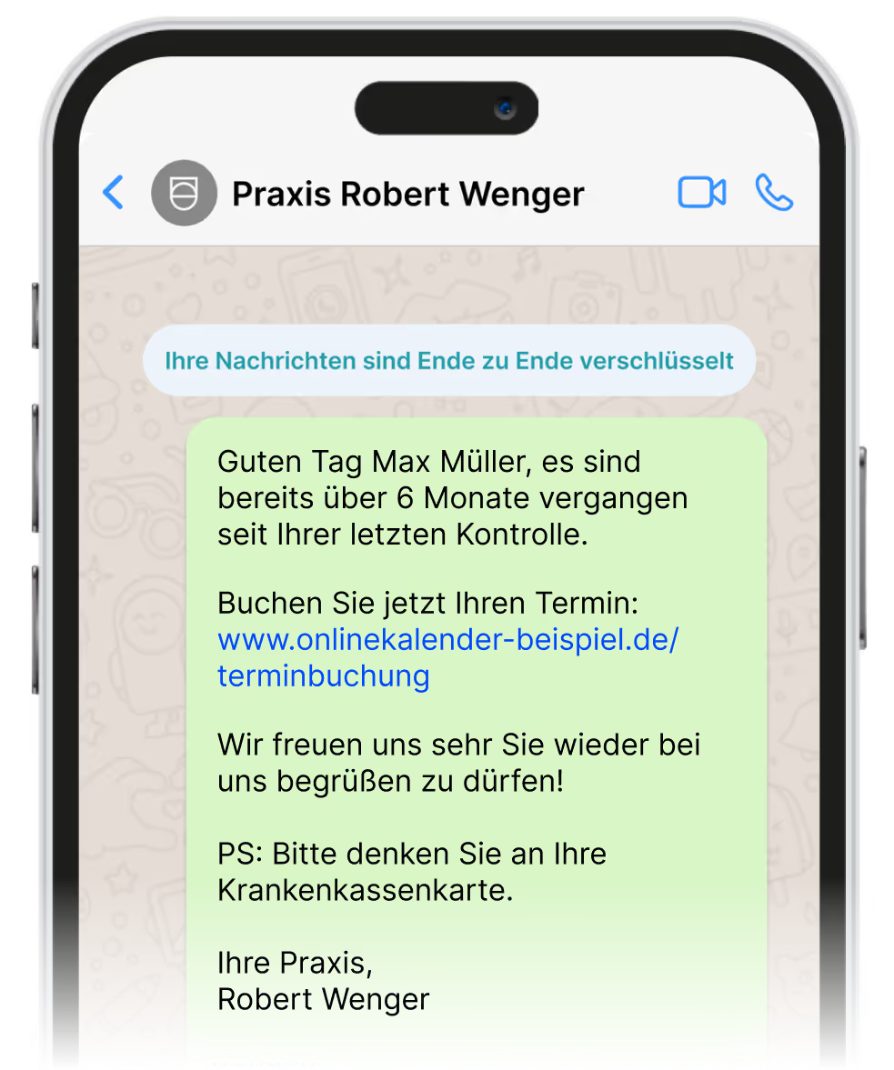 Recall-Erinnerung per WhatsApp auf dem Handy