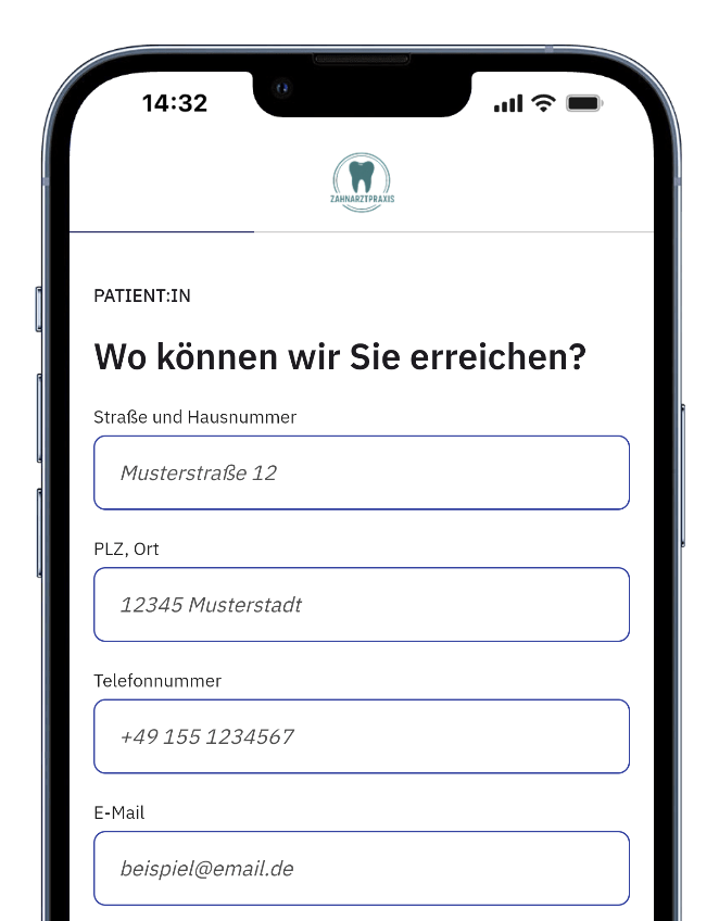 Digitale Anamnese am Smartphone: Eingabe der Kontaktdaten