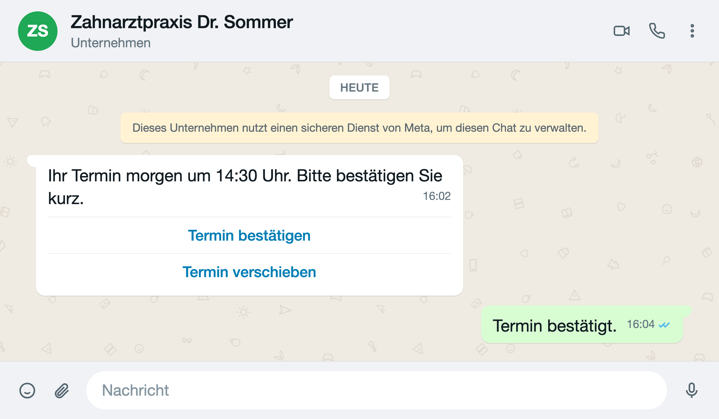 Terminbestätigung per WhatsApp, die Patienten mit einer Antwort bestätigen