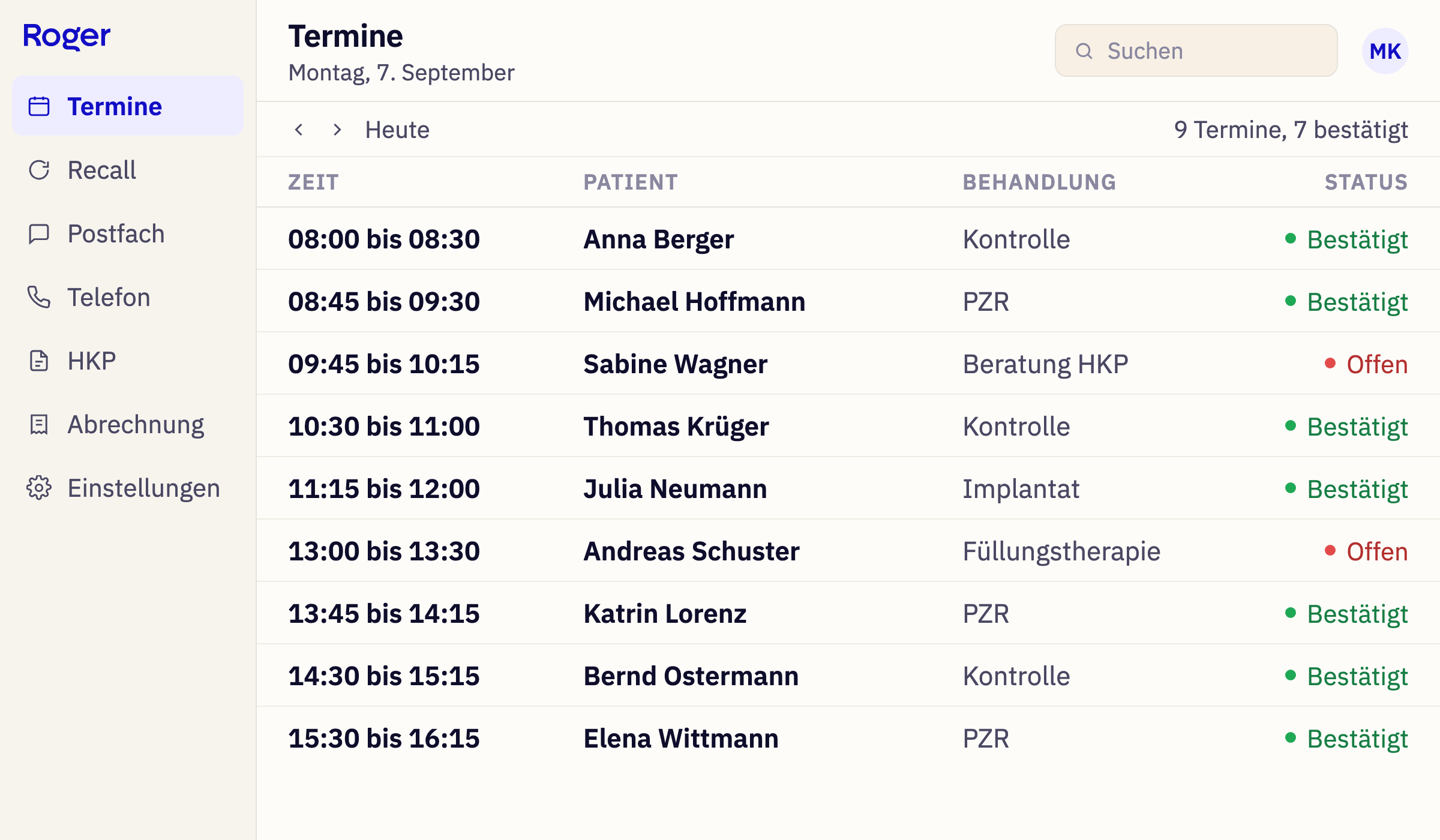Termine, die das externe Empfangsteam direkt im Praxiskalender gebucht hat