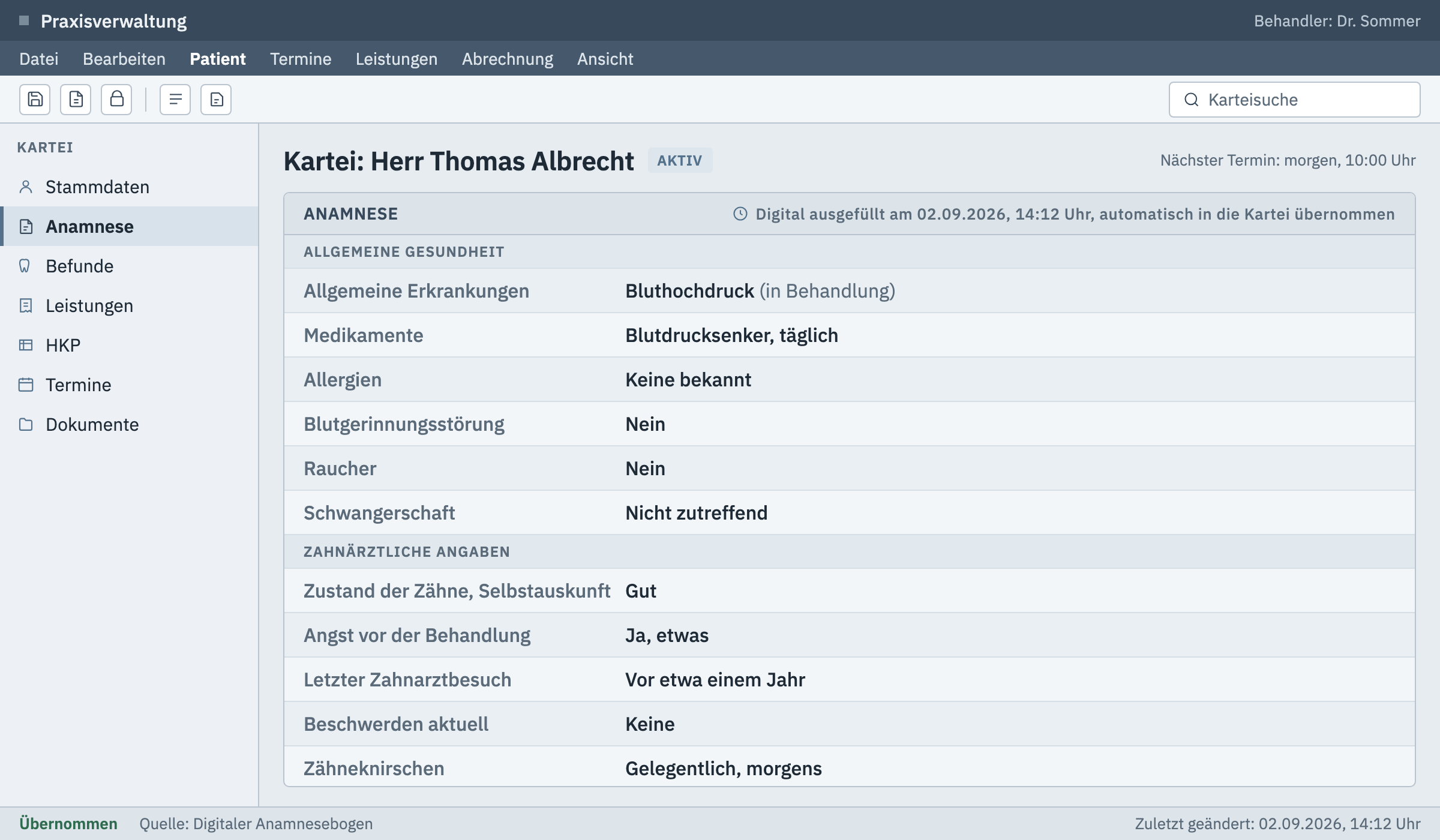 Digitale Anamnese: Antworten strukturiert in der Kartei