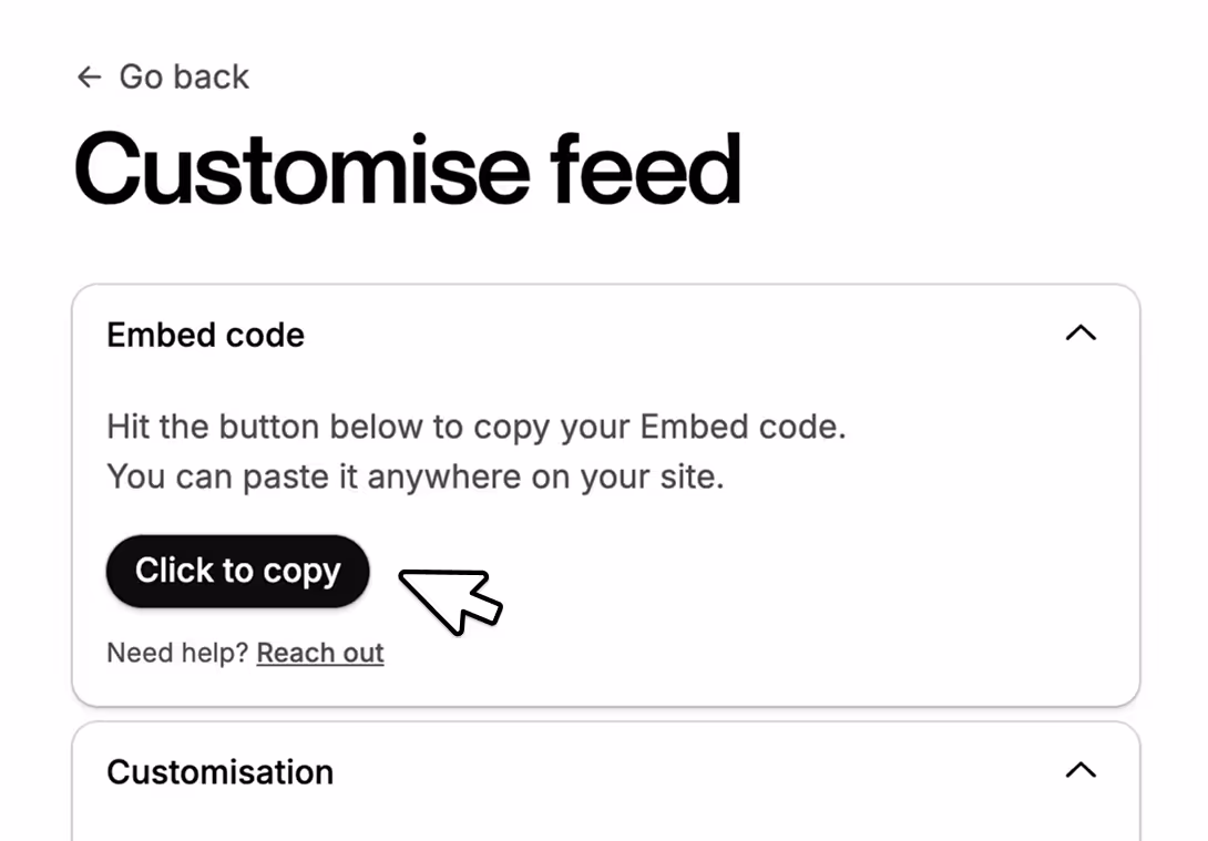 On the Feed editor page, hit the Click to copy button.