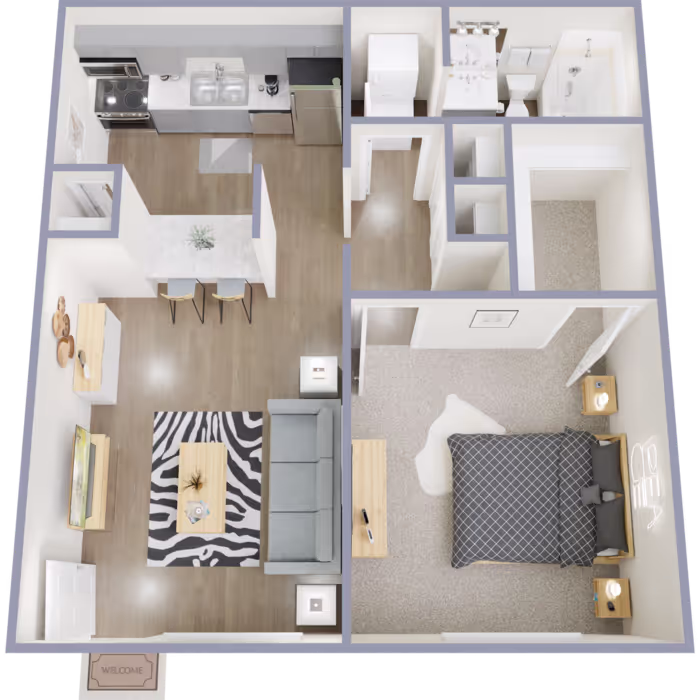 1 Bed 1 Bath floor plan layout at Westminster Club Apartments in Brunswick GA