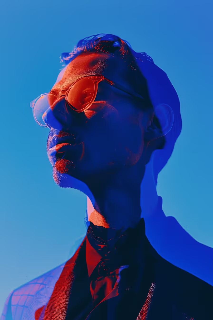 A man in a suit and red sunglasses.