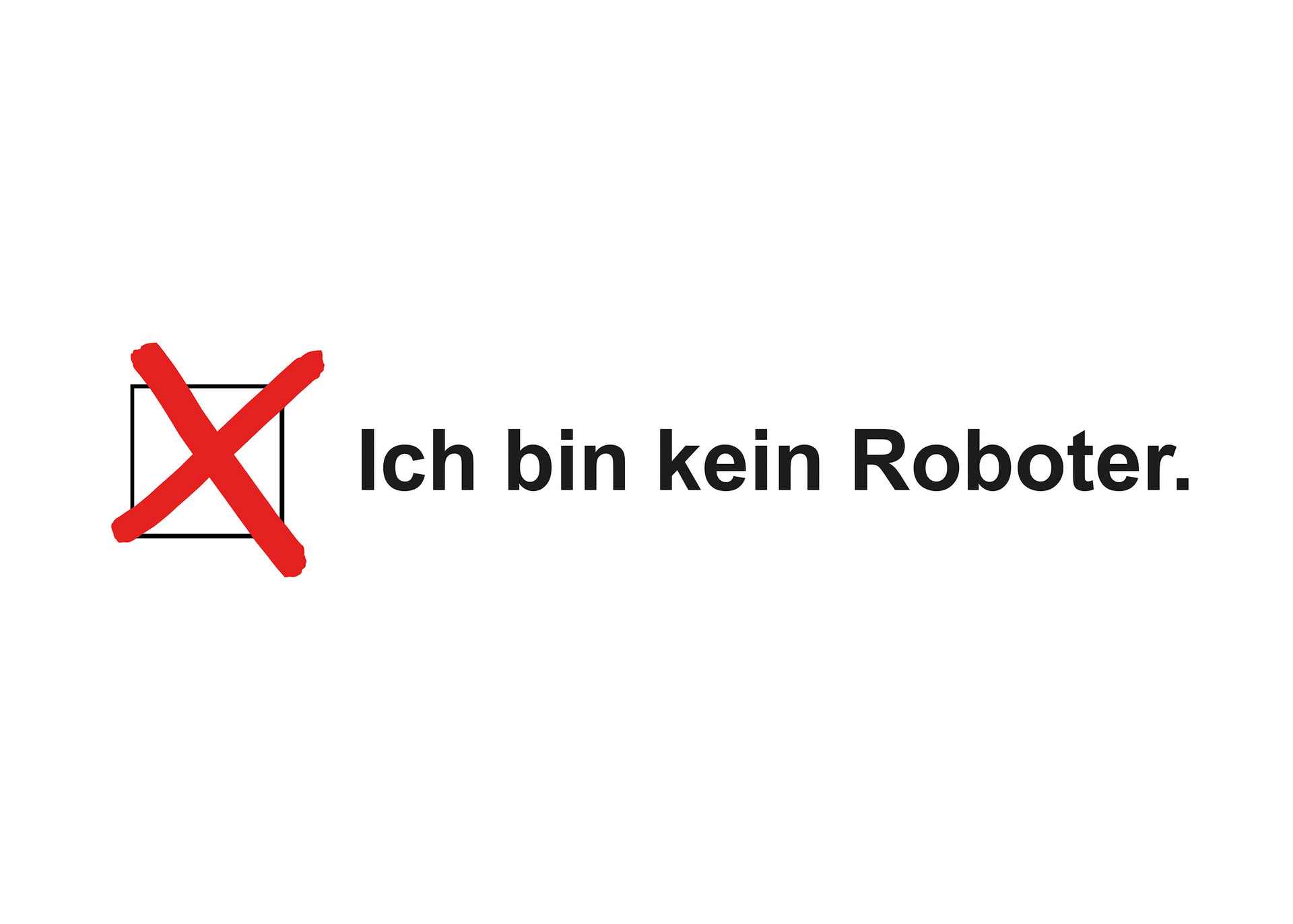 Durchgestrichenes Kästchen neben dem Text «Ich bin kein Roboter».