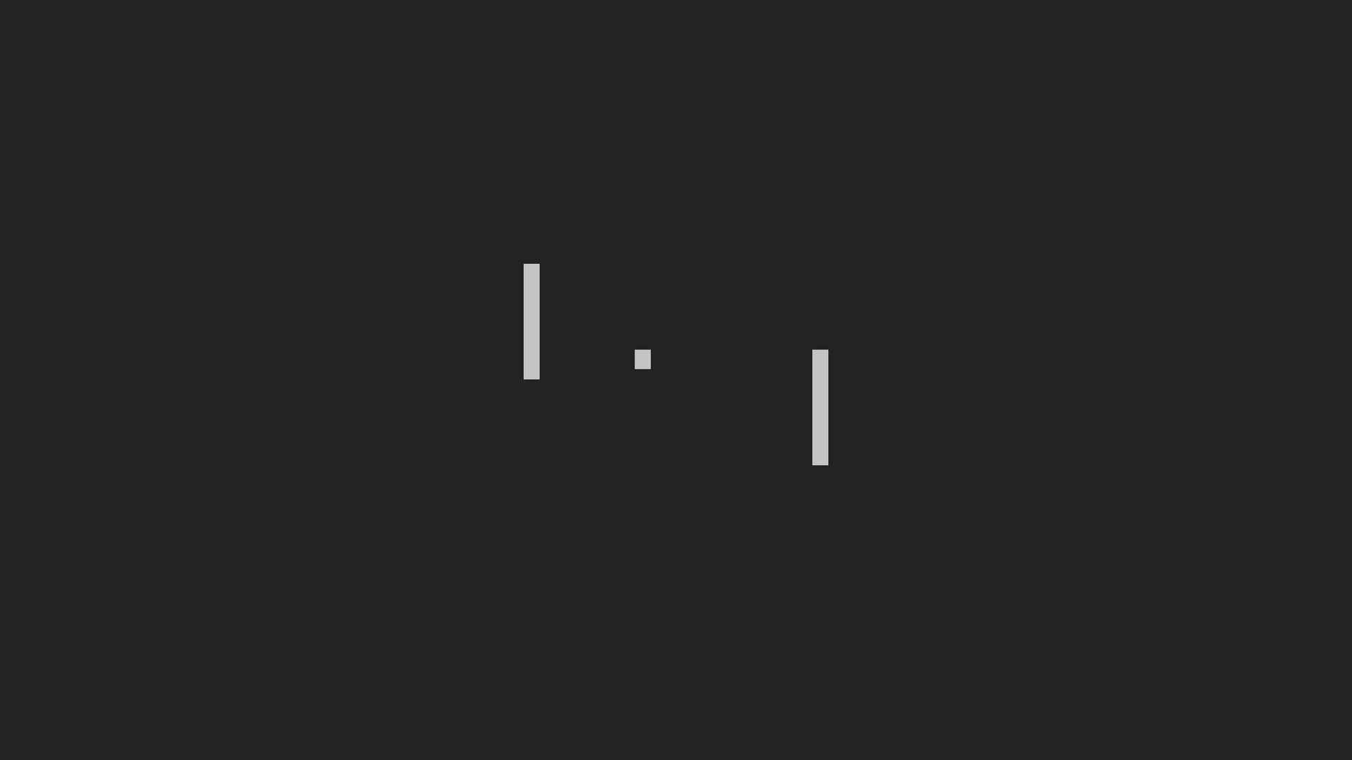 Minimalistische Grafik im Stil des Videospiels Pong: zwei weisse Balken und ein kleiner Ball auf dunkelgrauem Hintergrund.