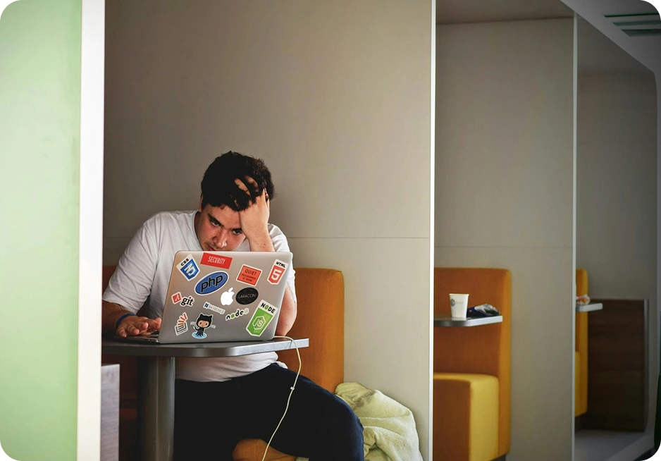frustrated man on computer